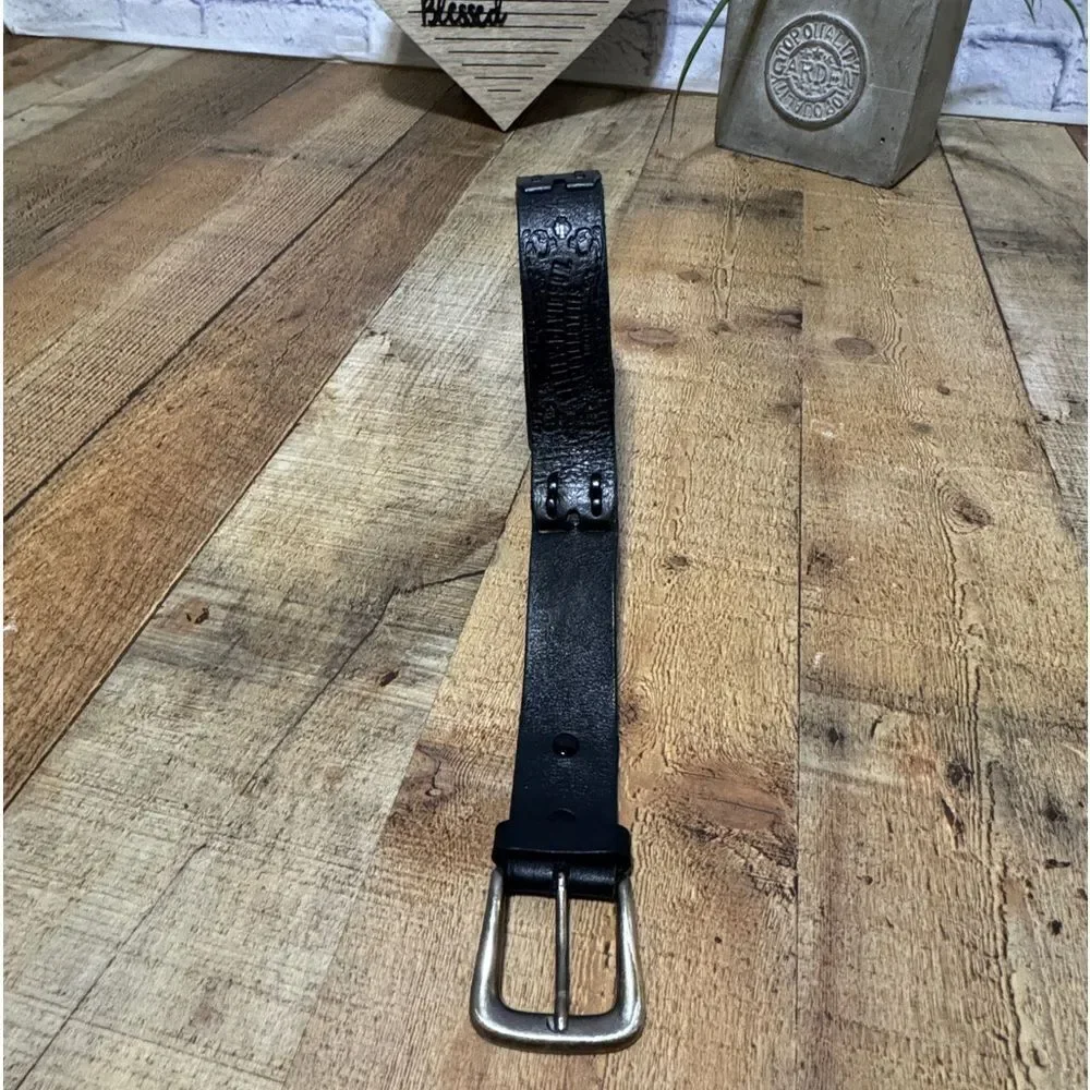 Harley Davidson black Leather Belt Embossed Logo Made In USA size 34